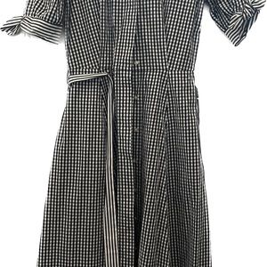 CALVIN KLEIN Black &. White Checkered Flared Shirt Dress